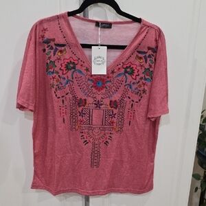 V-Neck Blouse in Pink